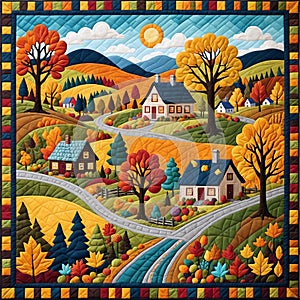 Quaint Country Scene Quilt Design