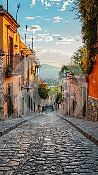 A quaint European street adorned with vibrant facades and cobblestone paths, whispering tales of history and culture..