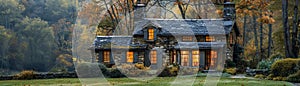 A quaint stone cottage in a lush garden