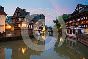 Quaint timbered houses of Petite France in Strasbourg, France. Franch traditional houses at Strasbourg, France