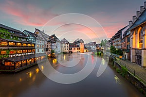 Quaint timbered houses of Petite France in Strasbourg, France. Franch traditional houses at Strasbourg, France