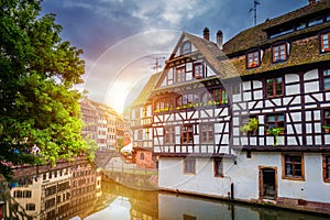 Quaint timbered houses of Petite France in Strasbourg, France. F