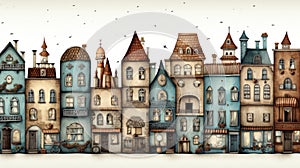 Quaint Townhouse Row Illustration