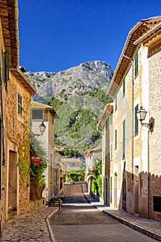 A quaint traditional street in Deia, Mallorca, Balearic Islands.