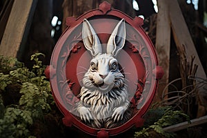 Quaint Wild rabbit blank sign. Generate Ai