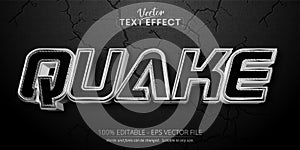 Quake text, shiny silver style editable text effect on black color textured background photo