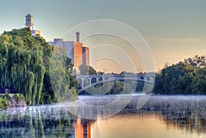 Quaker Oats Building And Hunter Street Bridge In Peterborough, Ontario