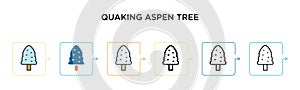 Quaking aspen tree vector icon in 6 different modern styles. Black, two colored quaking aspen tree icons designed in filled,