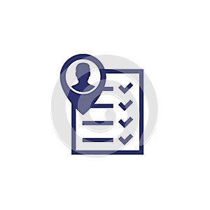qualification icon, man and checklist on white
