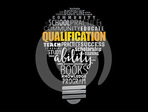 Qualification light bulb word cloud, education concept