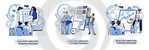 Qualified employee training program. Refresher course. Help in professional development, education metaphor