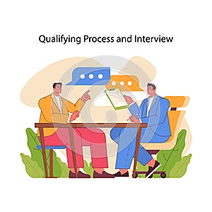 Qualifying process and interview. Flat vector illustration photo