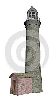 Qualitative model stone lighthouse with small house