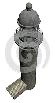 Qualitative model stone lighthouse with small house