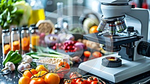 quality analysis and testing with a microscope on food samples in a laboratory setting for food safety and quality