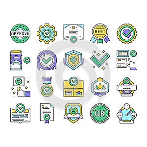 Quality Approve Mark And Medal Icons Set Vector