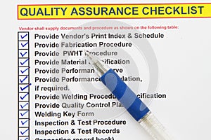 Quality assurance checklist