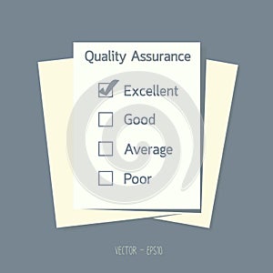 Quality assurance control checkbox on paper. photo