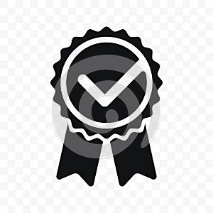 Quality check ribbon icon vector product certified or best choice recommended award and warranty check approved certificate mark