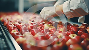 Quality control of apples in a food testing lab, ensuring safety and standards are upheld