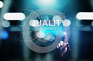 Quality control, assurance, industry standards concept on virtual screen.