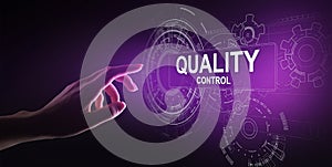 Quality control, assurance, industry standards concept on virtual screen.