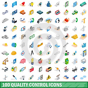 100 quality control icons set, isometric 3d style