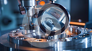 Quality control, Magnifying glass focused on a tiny defect in a manufacturing.