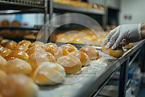 Quality inspection of freshly baked buns in a bakery