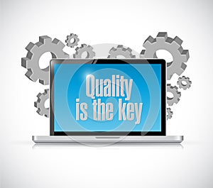 quality is the key tech computer sign concept