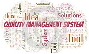 Quality Management System typography vector word cloud.