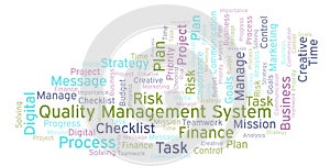 Quality Management System word cloud, made with text only.