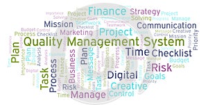 Quality Management System word cloud, made with text only.