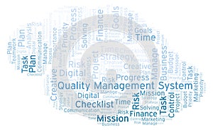 Quality Management System word cloud, made with text only.