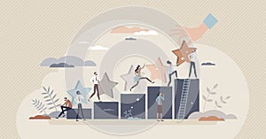 Quality satisfaction and customer rating evaluation tiny person concept