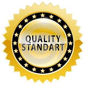 Quality standart, golden badge, vector illustration