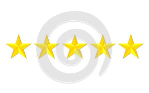 Quality stars rating. Customer review with gold star icon. 5 stars assessment of customer in flat style. Feedback concept. Quality
