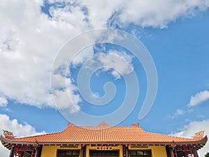 Quan Am Buddhist Monastery. Buddhist Temples under big blue sky background.