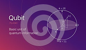 Quantum bit visual concept. Visualization of qubit on colorful.  Quantum physics background.