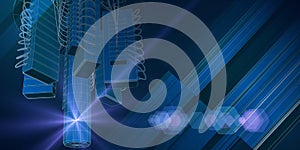 Quantum computer. Big data. Abstract physics concept with grid quantum computer. Learning artificial intelligence element.