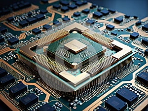 Quantum computer concept with CPU Processor quantum qubit intelligent computing generative AI