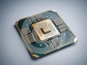 Quantum computer concept with CPU Processor quantum qubit intelligent computing generative AI