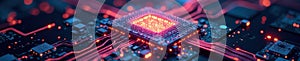 Quantum computer core, intricate network display, futuristic technology, network topology, computer graphics