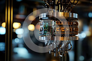 Quantum computer core showcases advanced technology in modern laboratory setting