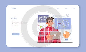 Quantum computer developing web banner or landing page.