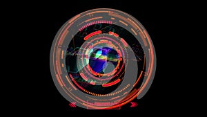 Quantum computer futuristic red technology polygon digital holographic process and analysis for big data