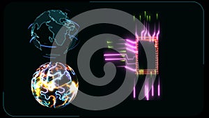 Quantum computer futuristic technilogy digital holographic and high speed laser scan earth map to process and analysis