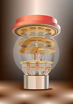 Quantum computer illustration. Q-bit processor. Probabilistic or nondeterministic computers.