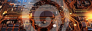 Quantum computer, large data processing, database concept. CPU isometric banner. Central Computer Processors CPU concept