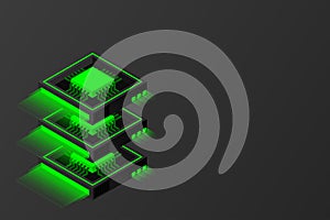 Quantum computer, large data processing, server room, artificial intelligence, data base concept